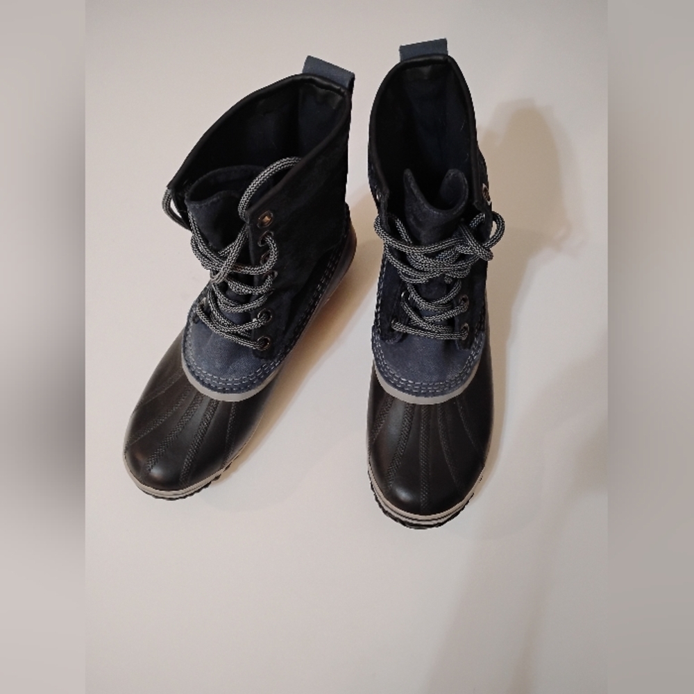 SOREL Women's Black Blue Boots Waterproof Hand Crafted Natural Rubber LaceUp 9.5 - Picture 3 of 16